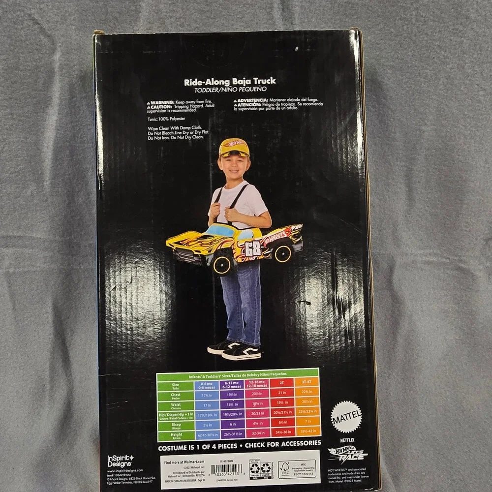 Hot Wheels Ride-Along Baja Truck Toddler Costume 2T-4T Yellow Foam‎ Car Hat New